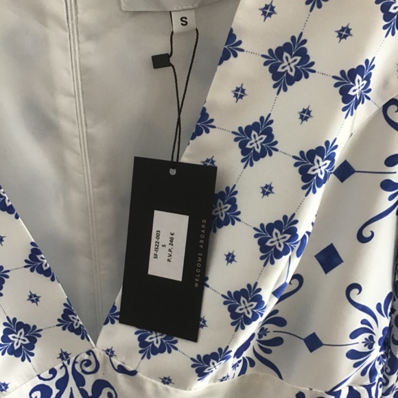 Space Flamingo Dress. White and Blue. Silk. NWT - Picture 2 of 5